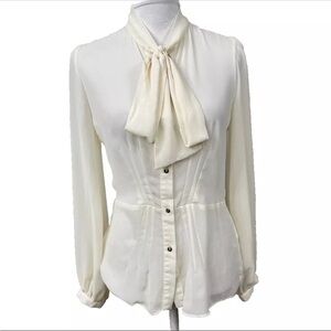 Elegant Cream Tie-Neck Blouse - Women Tops